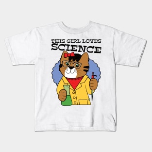 This Girl Loves Science Cute Cat Kids T-Shirt